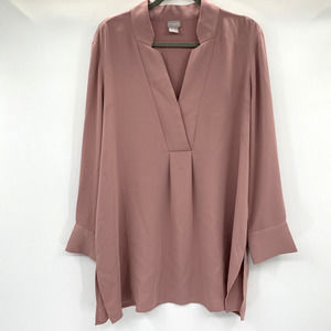 Chico's V-Neck Tunic Top Blouse Size XL Dusty Rose Pink Long Sleeve Split Hem
